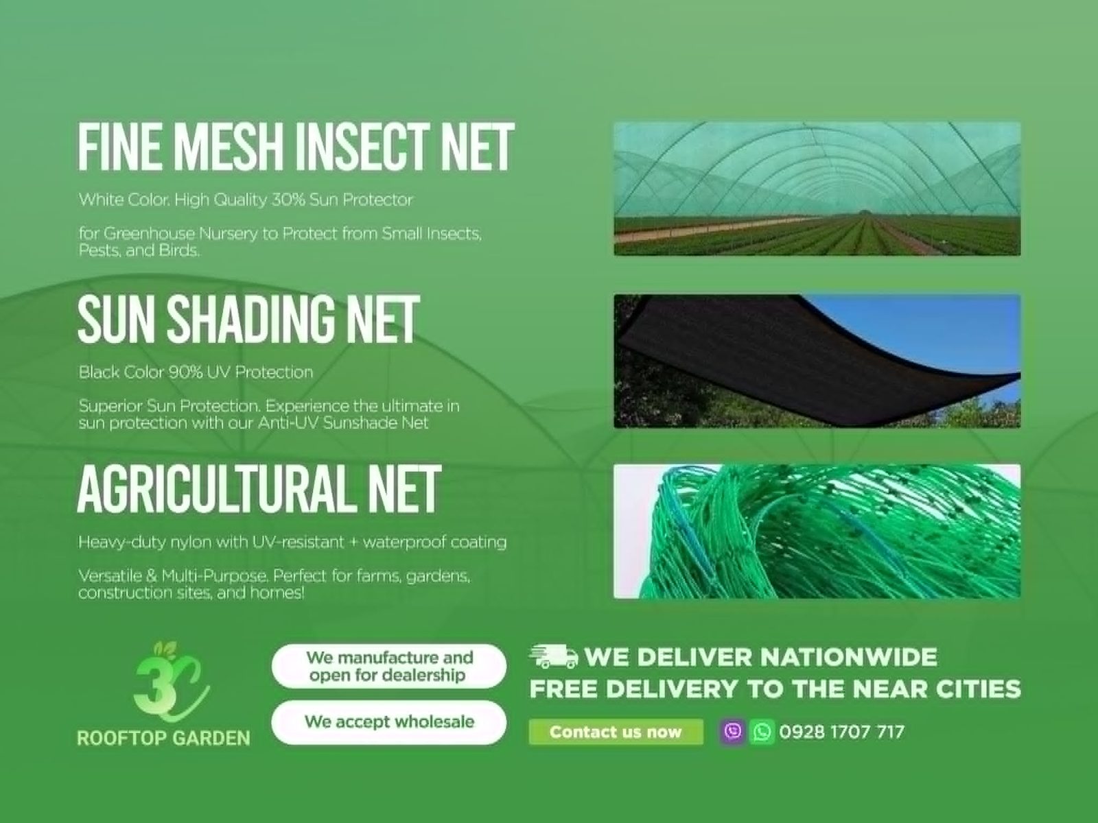 Fine mesh insect net, sun shading net and agricultural net